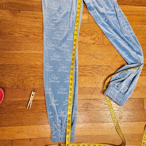 PrettyLittleThing Blue Signature Print Velour Joggers Womens S Elastic Waist Sli - Picture 9 of 11
